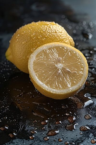 Close-up of a Lemon with Water Droplets by Art & Soul Creations