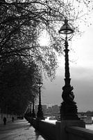 Lanternes le long de la Tamise à Londres en noir et blanc