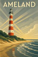 Ameland Lighthouse Vintage Travel Poster