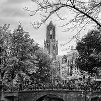 The Cathedral of Utrecht seen from the Oudegracht in the square