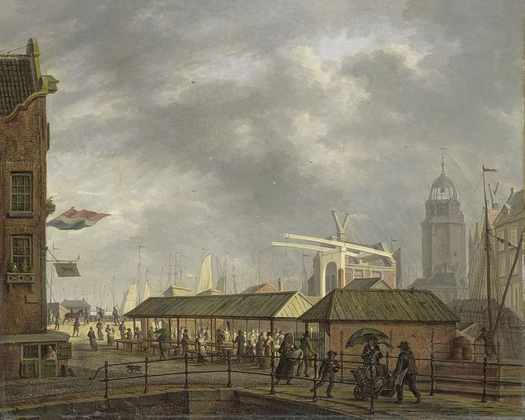 Der kleine Fischmarkt an der Ecke der Brouwersgracht und der Singel in Amsterdam, Johannes Jelgerhui von Marieke de Koning