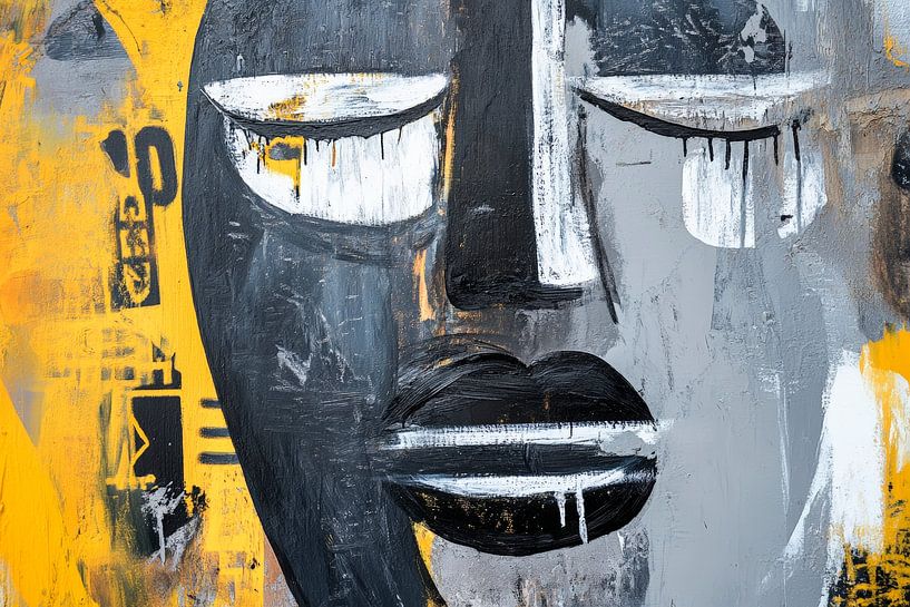 Gezicht in zwart-wit met gele tinten van Poster Art Shop