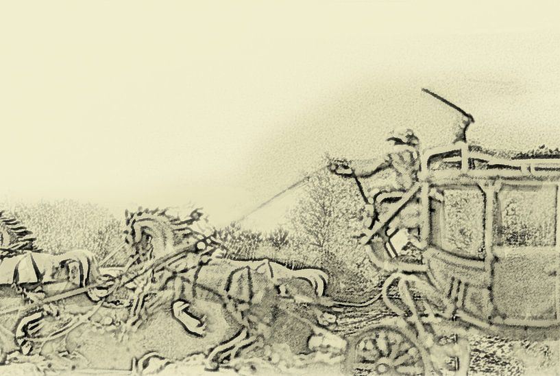 Postkutsche mit Pferden und Cowboy im Wilden Westen von Cor Heijnen