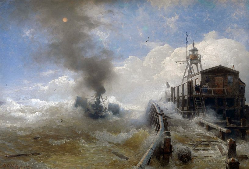 Andreas Achenbach,Un remorqueur quittant le port d'Ostende par finemasterpiece