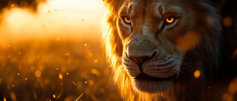 Majestätischer Löwe in goldenem Licht von Poster Art Shop