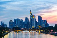 Frankfurt, Germany - July 23, 2021: Skyline river Main skyscrapers skyscrapers city in Frankfurt, Ge