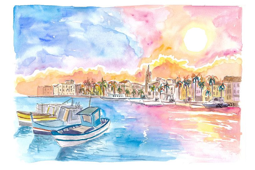 Romantic harbor sunset in coastal Provence in south of France by Markus Bleichner