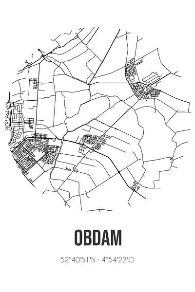 Obdam (Noord-Holland) | Karte | Schwarz und Weiß von Ortsdrucke
