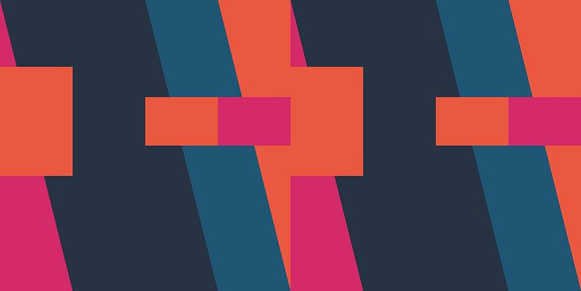 Geometrische Landschaft in Retro-Farben. Moderne abstrakte minimalistische Kunst VII von Dina Dankers