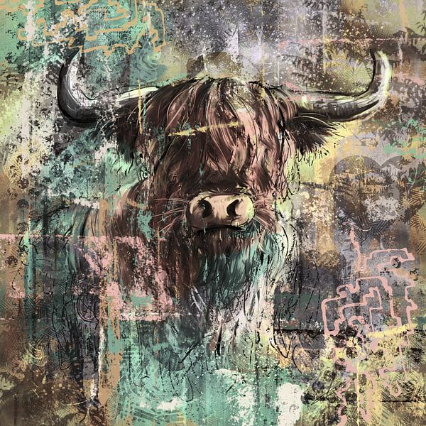 Schottisches Highlander-Kunstwerk im Mixed-Media-Stil von Emiel de Lange