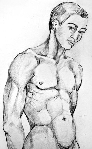 Drawing of a man's torso. by Therese Brals
