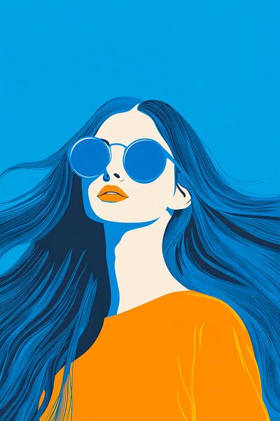 Femme aux cheveux bleus et lunettes de soleil par Poster Art Shop