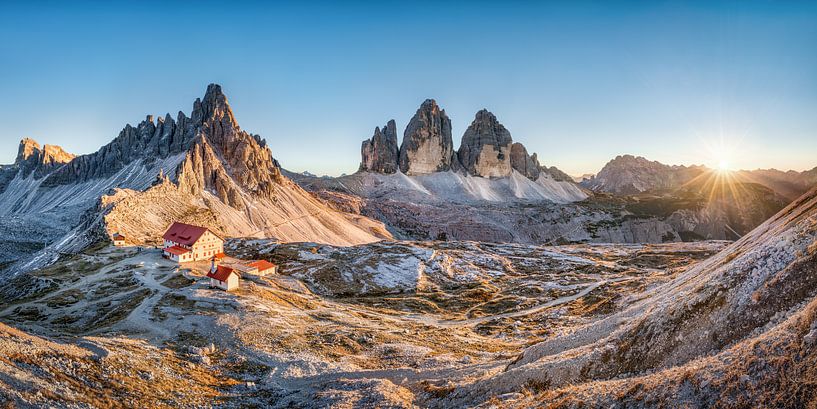 Dolomites with the Three Peaks in the atmospheric sunset by Voss photography