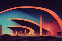 Een wachtruimte voor het openbaar vervoer in Neo Megacity