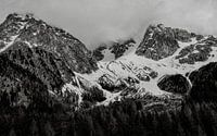 Black and white photo of the Dolomites.