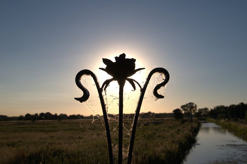 Avondzon door hek by Aad van der linden