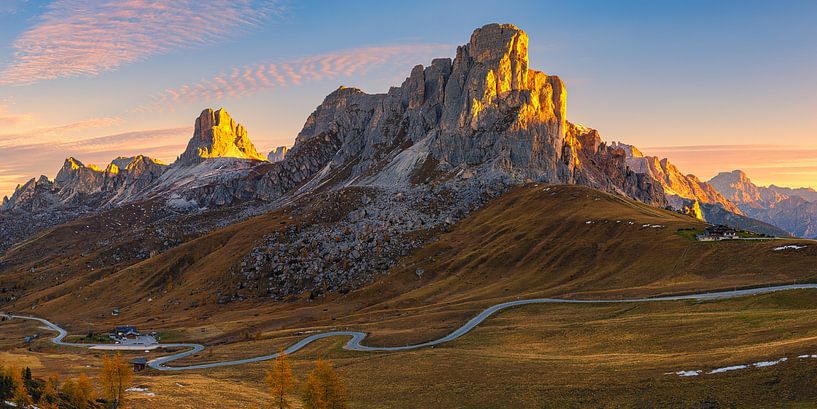 Panorama of a sunrise on the Giaupas, Dolomites, Italy by Henk Meijer Photography