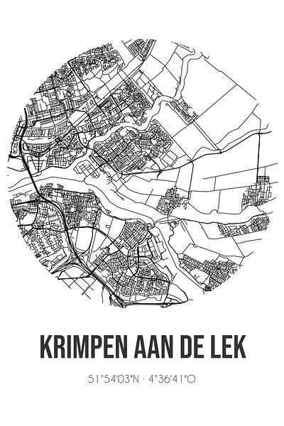 Krimpen aan de Lek (South Holland) | Map | Black and White by Prints of Place