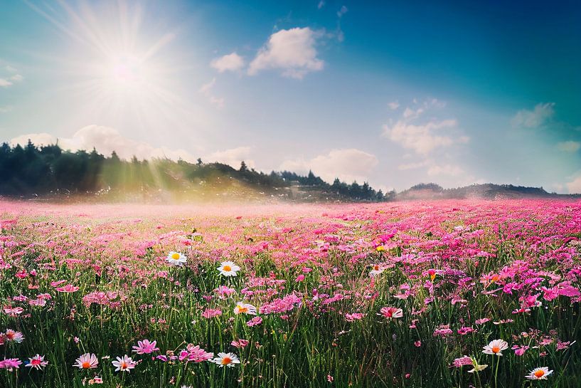 Blumenwiese im Frühling Kunst Gemälde Illustration 04 von Animaflora PicsStock