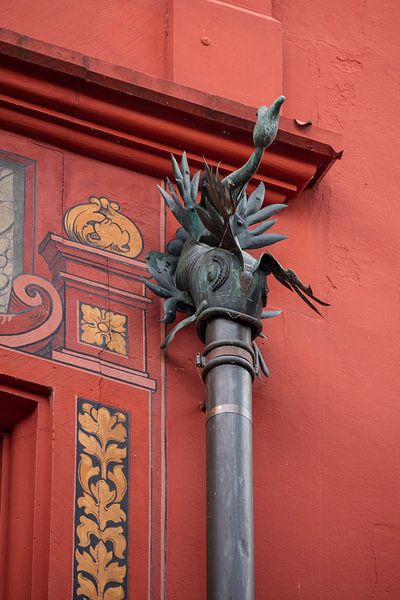 Rain pipe of fish on the roof of the Basel Town Hall in Switzerland by Joost Adriaanse