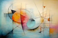 Abstraktes Gemälde in Pastell und Türkis mit geometrischen Formen – Moderne Kunst für den Innenberei