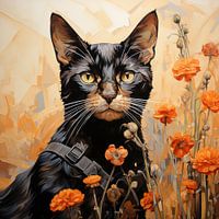 Black Cat and Flowers inspiré par Vincent van Gogh