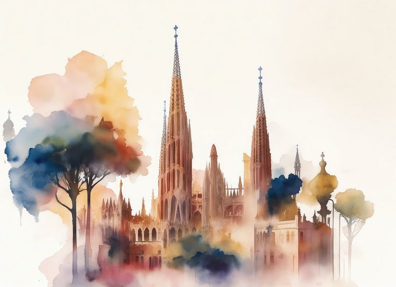 Barcelona in Aquarellfarben von Brian Morgan