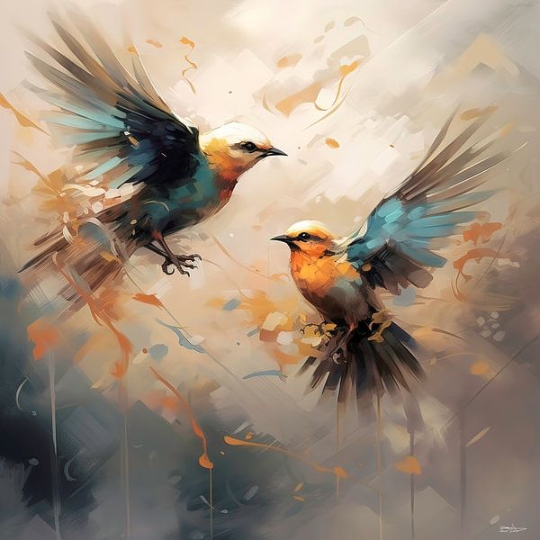 abstraktes Aquarell eines Vogels von Gelissen Artworks