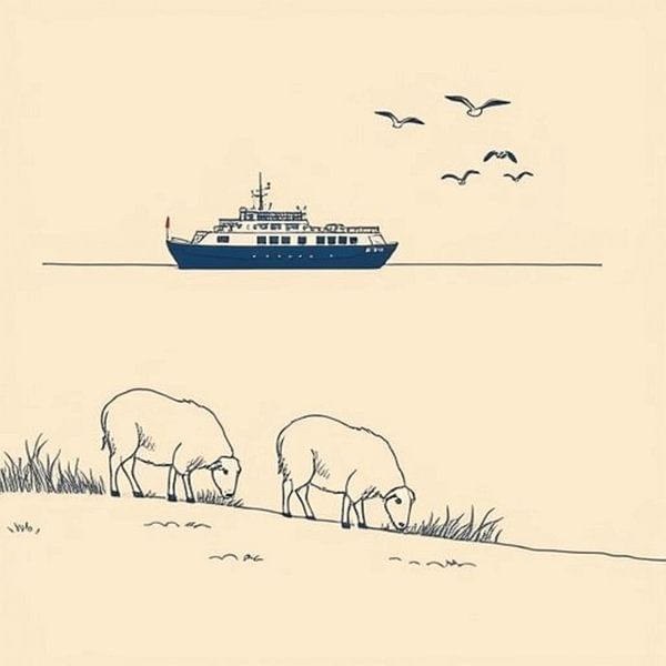 sheep grazing on dike near wadden sea. by J.a Dijkstra