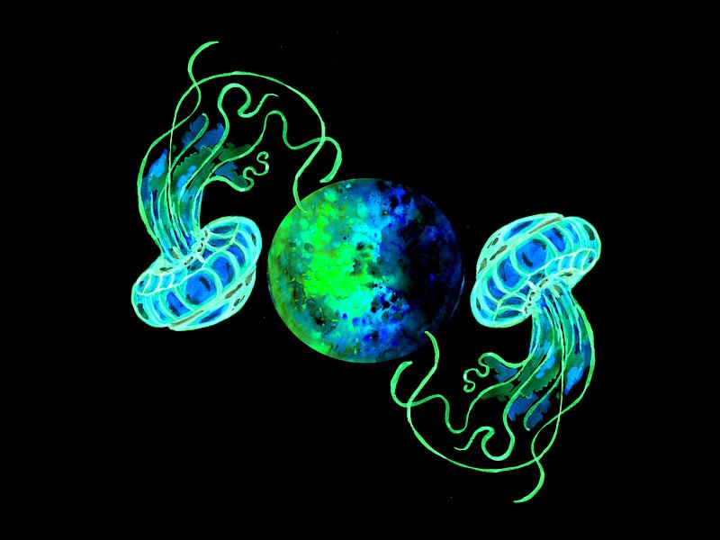 Türkise Quallen und Mond von Sebastian Grafmann