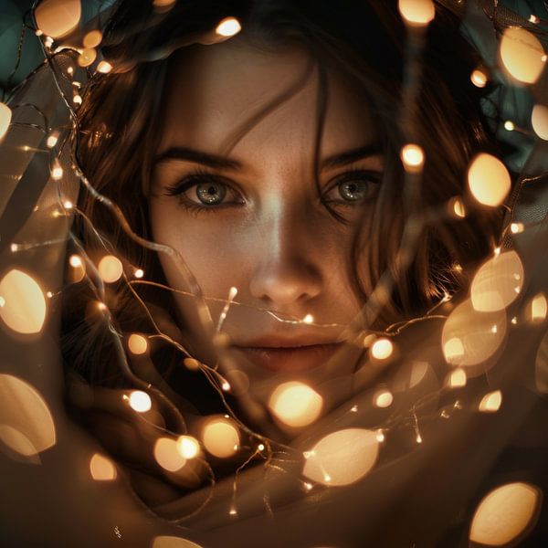 Lichterketten-Portrait einer Frau von Poster Art Shop