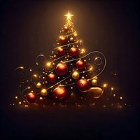 Elegant Gold and Red Christmas Tree Glitter