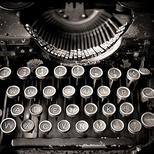 Schwarz-Weiß-Foto Nahaufnahme alte Schreibmaschine von Vlindertuin-Art