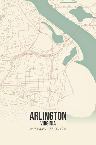 Alte Karte von Arlington (Virginia), USA. von Ortsdrucke