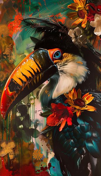 Toucan, bec et fleurs : une symphonie de la forêt tropicale par Color Square