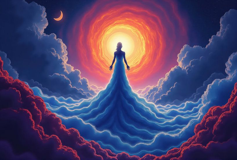 Woman Silhouette in Celestial Cloudscape by Markus Gann