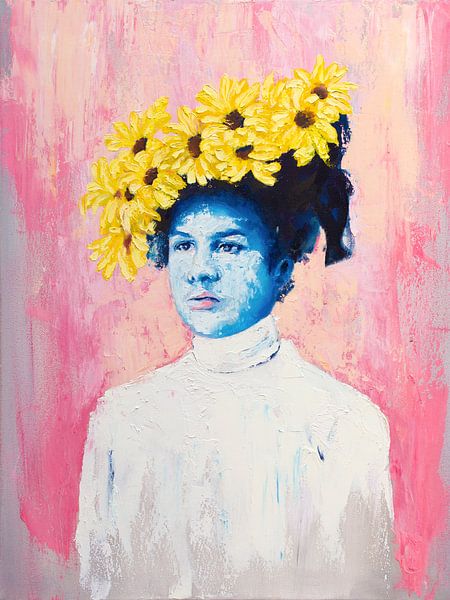 Sarie Blue - Lady blue with sunflowers by Anouk Maria