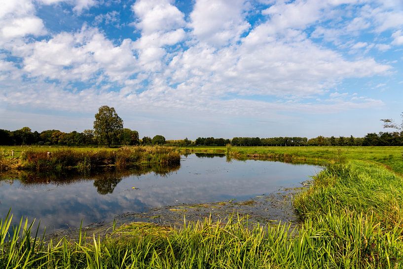 Die Dommel an einem bewölkten Tag. Zwischen den Wolken steht eine helle Sonne. von Lieke van Grinsven van Aarle