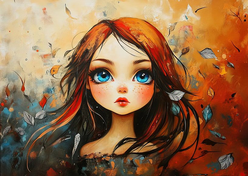Fille et feuilles par Peintures accrocheuses