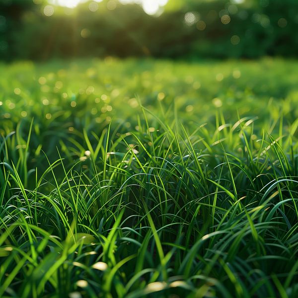 Schöne verschwommene Hintergrundbild des Frühlings Natur mit einem ordentlich getrimmt Rasen von Bäumen an einem hellen sonnigen Tag umgeben. von de-nue-pic