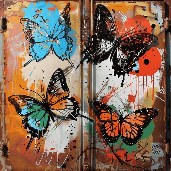 butterflies graffiti rusty urban container nature scene by gm_designs