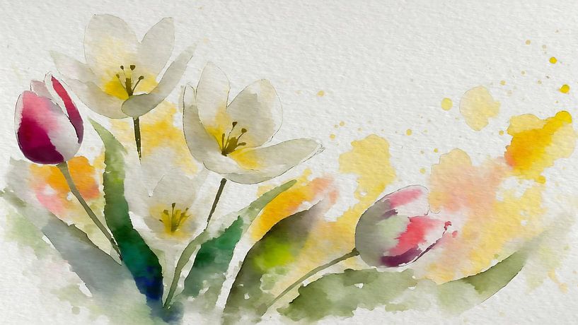 Fröhliches Frühlingsbild: Holländische Tulpen auf dem Feld von Studio Pieternel