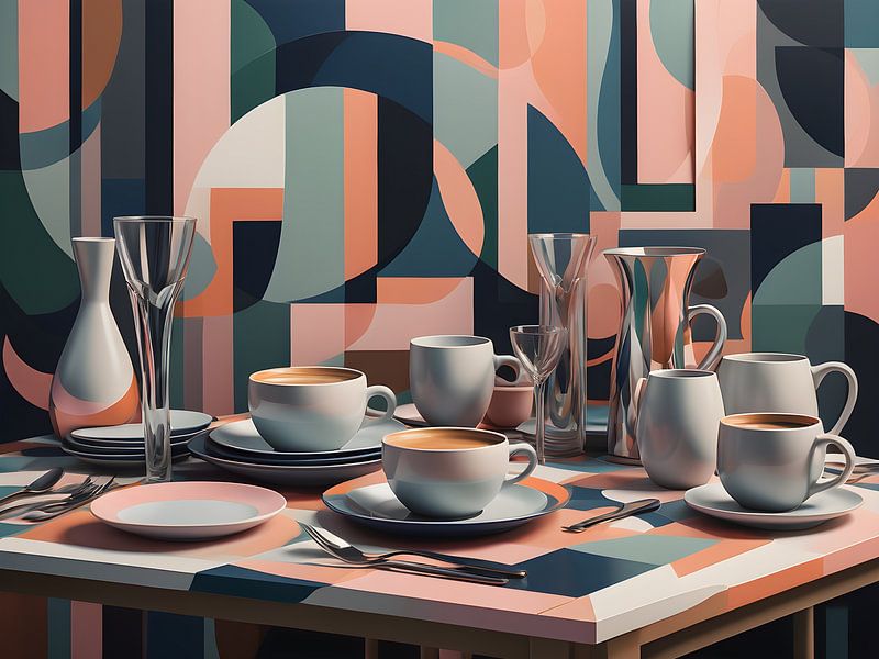 Pastelkleurige compositie van eigentijds servies van Bart Veeken