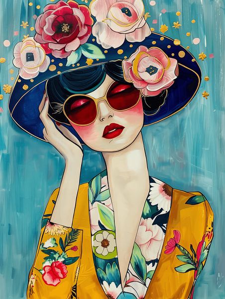 Buntes Porträt &quot;Fashionista&quot; von Carla Van Iersel