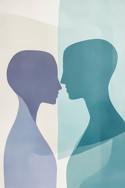 Twee gestileerde gezichten in dialoog van Poster Art Shop