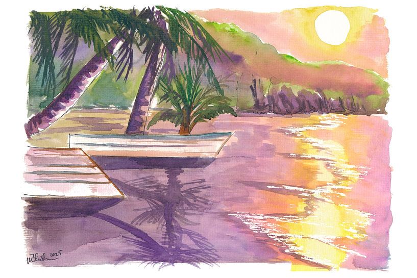 Englishmans Bay in Tobago island beach scene with boats by Markus Bleichner