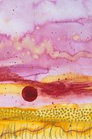 Abstrakte Dünenlandschaft mit Sonnenuntergang in Rosa und Ockergelb