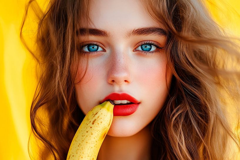 Beauté fruitée sur fond jaune par Poster Art Shop