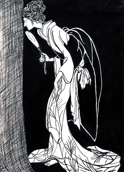 Illustration noir et blanc d'une Geisha par Ineke de Rijk