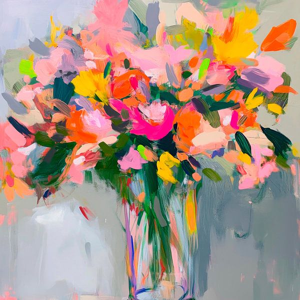 Bunter Blumenstrauß im Glas von Poster Art Shop